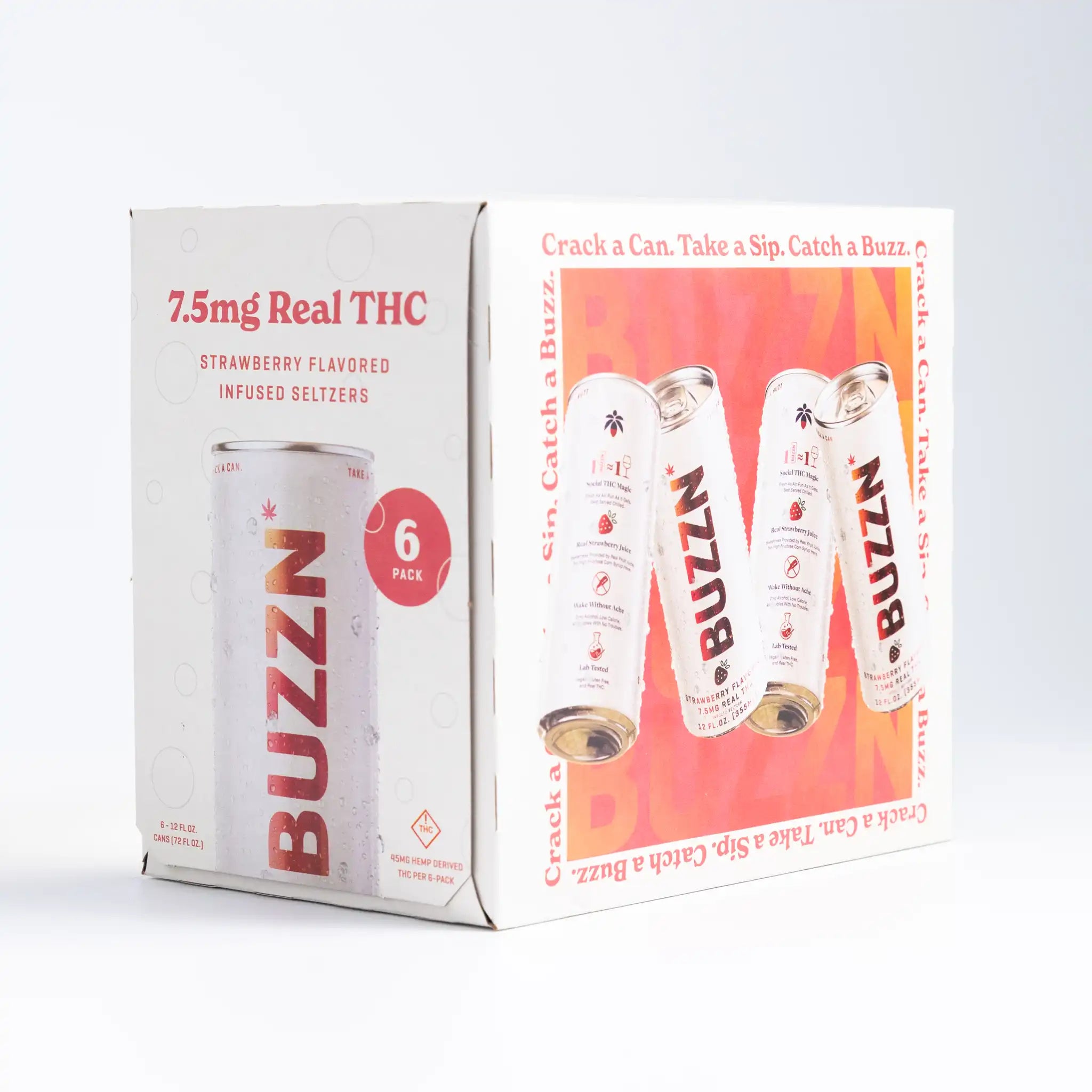 BUZZN Infused Seltzer Strawberry 7.5mg THC 6 Pack