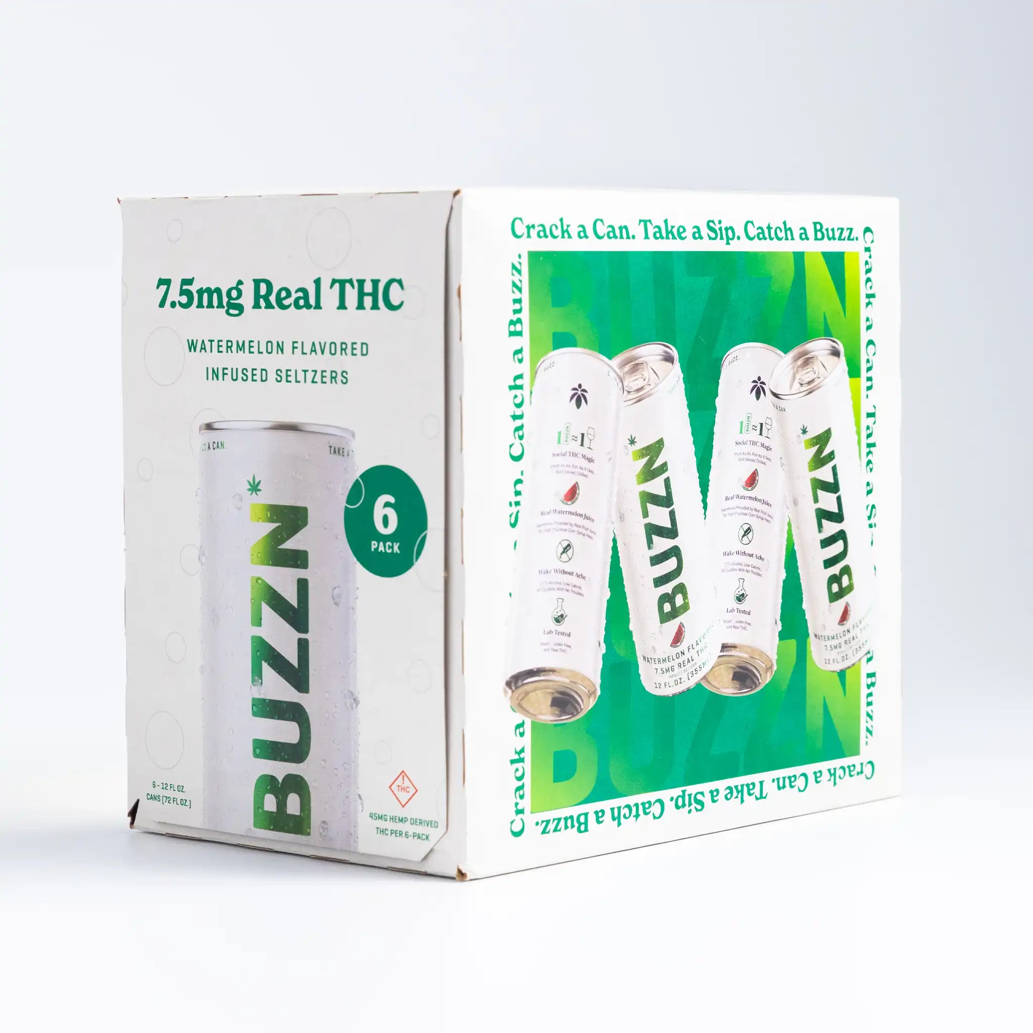 Buzzn Infused Seltzer Watermelon 7.5mg THC 6 Pack